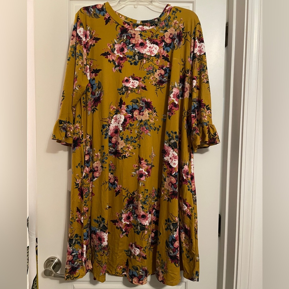 Acting Pro 2XL pocketed midi LS dress